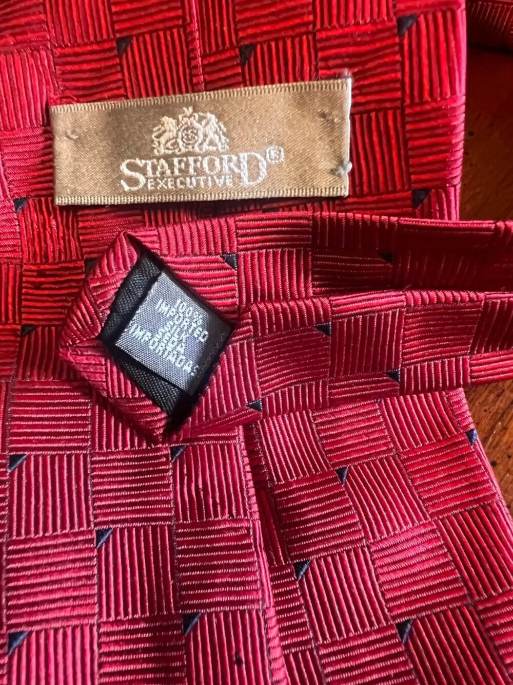 Lot of 3 Stafford Executive 100% Silk Ties Red Grey Blue Geometric‎ Wide 4